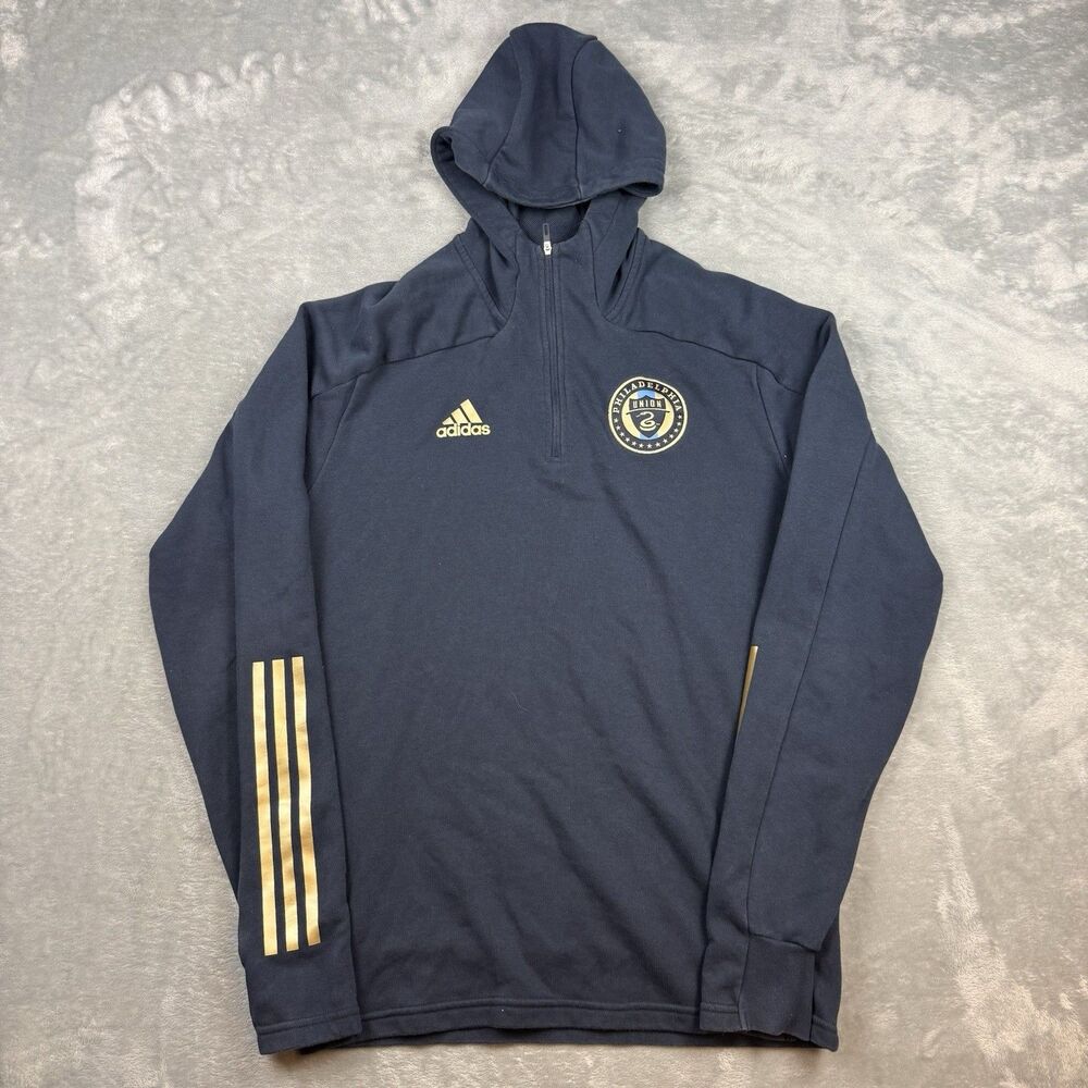 Adidas Philadelphia Union MLS Hooded Quarter Zip Pullover Hoodie Navy Large